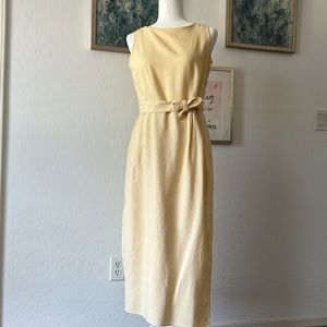 Coldwater Creek Yellow Dress Faux Wrap Sleeveless Side Front Pleat Size 8